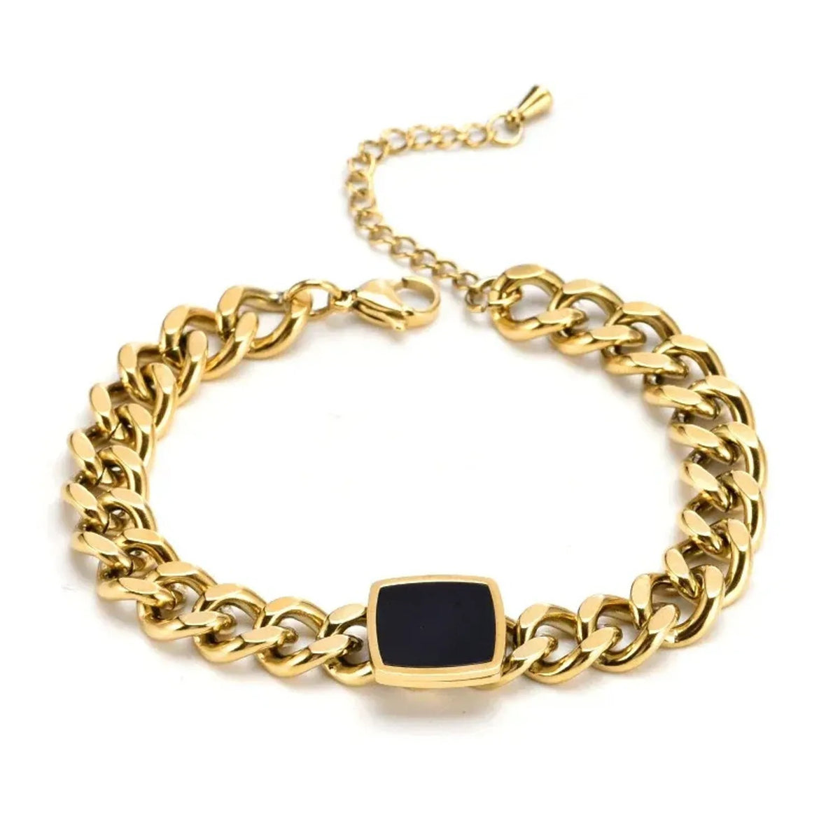 Black Shell Square Link Titanium Steel Gold Chain & Gold Necklace Set