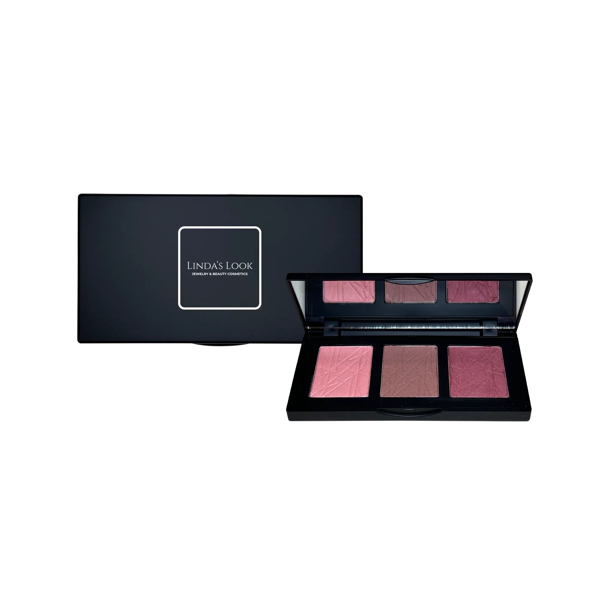 Linda's Look Blush Palette in Squish, three-shade powder blush palette closed, front view on white background