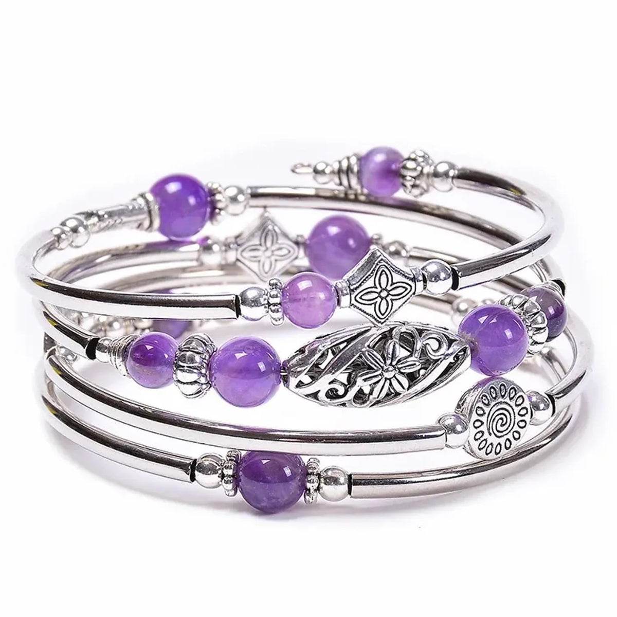 Linda's Look Bohemian Four-Wrap Beaded Bracelet - Natural Stone Beads, Sixteen Stones