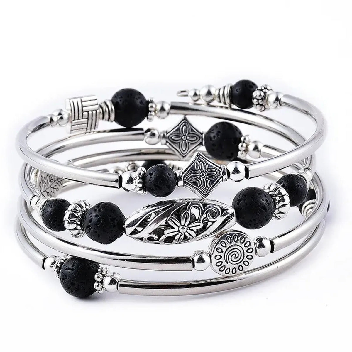 Linda's Look Bohemian Four-Wrap Beaded Bracelet - Natural Stone Beads, Sixteen Stones