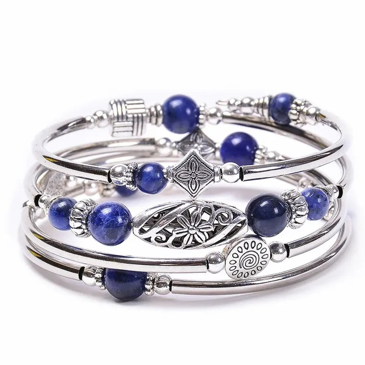 Linda's Look Bohemian Four-Wrap Beaded Bracelet - Natural Stone Beads, Sixteen Stones