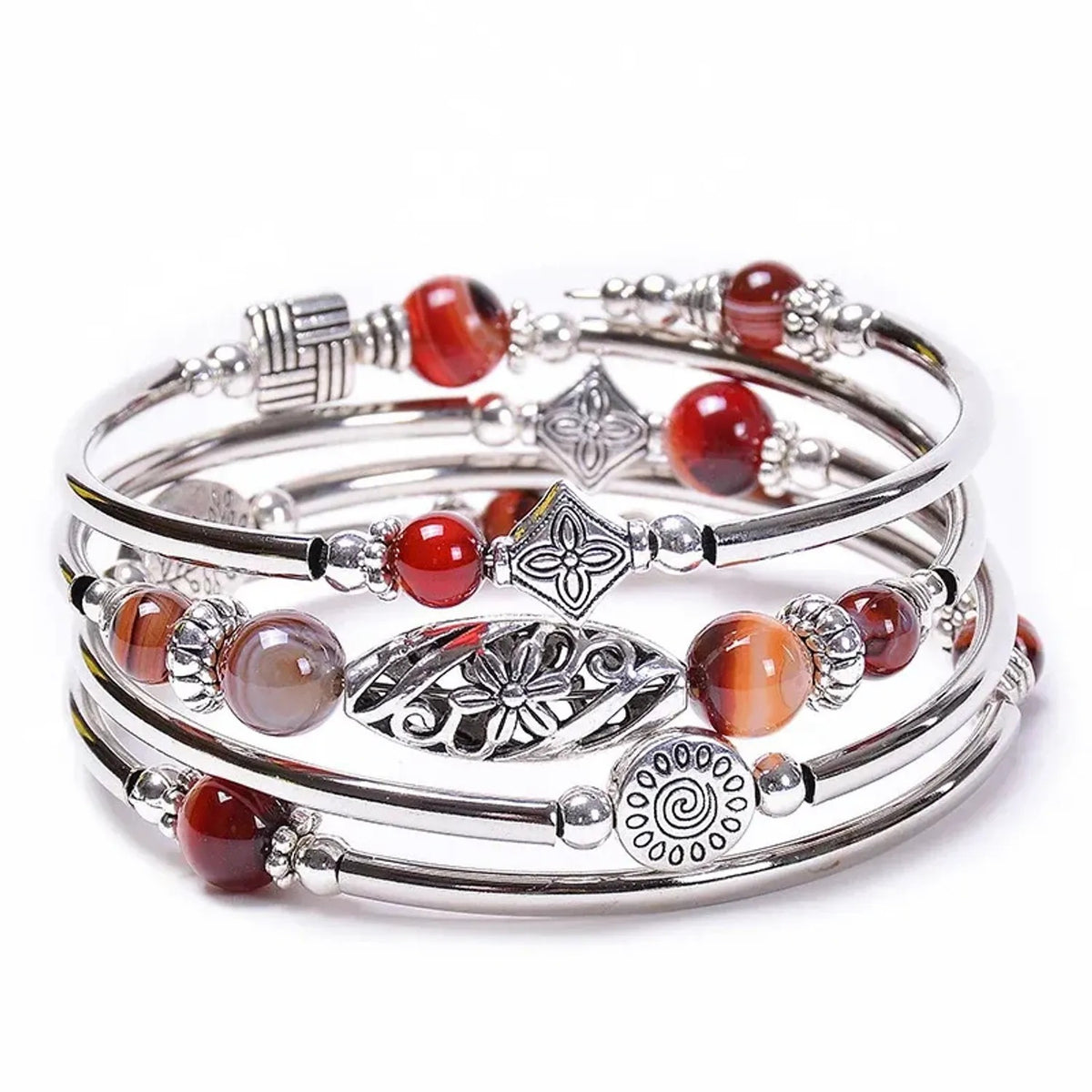 Linda's Look Bohemian Four-Wrap Beaded Bracelet - Natural Stone Beads, Sixteen Stones
