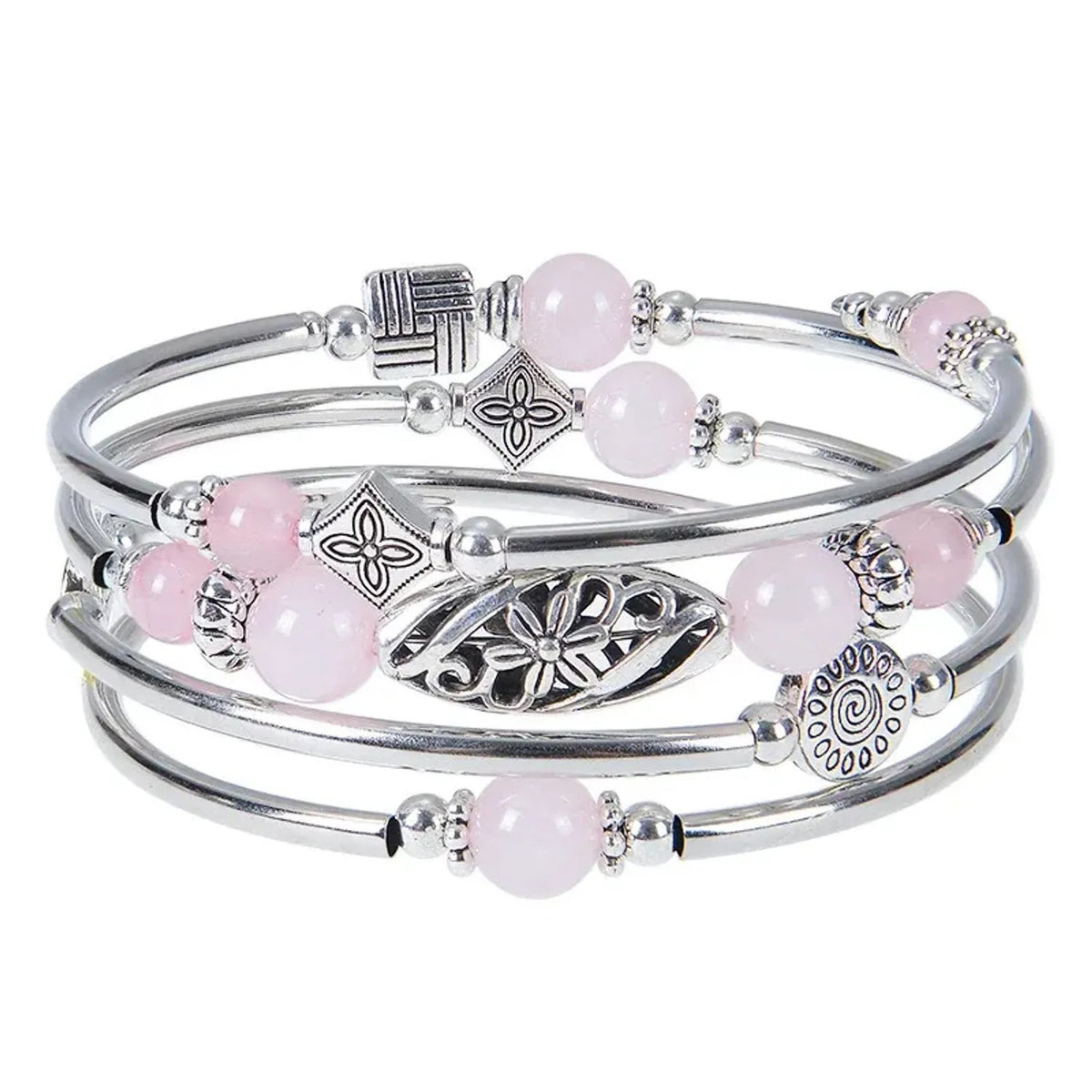 Linda's Look Bohemian Four-Wrap Beaded Bracelet - Natural Stone Beads, Sixteen Stones