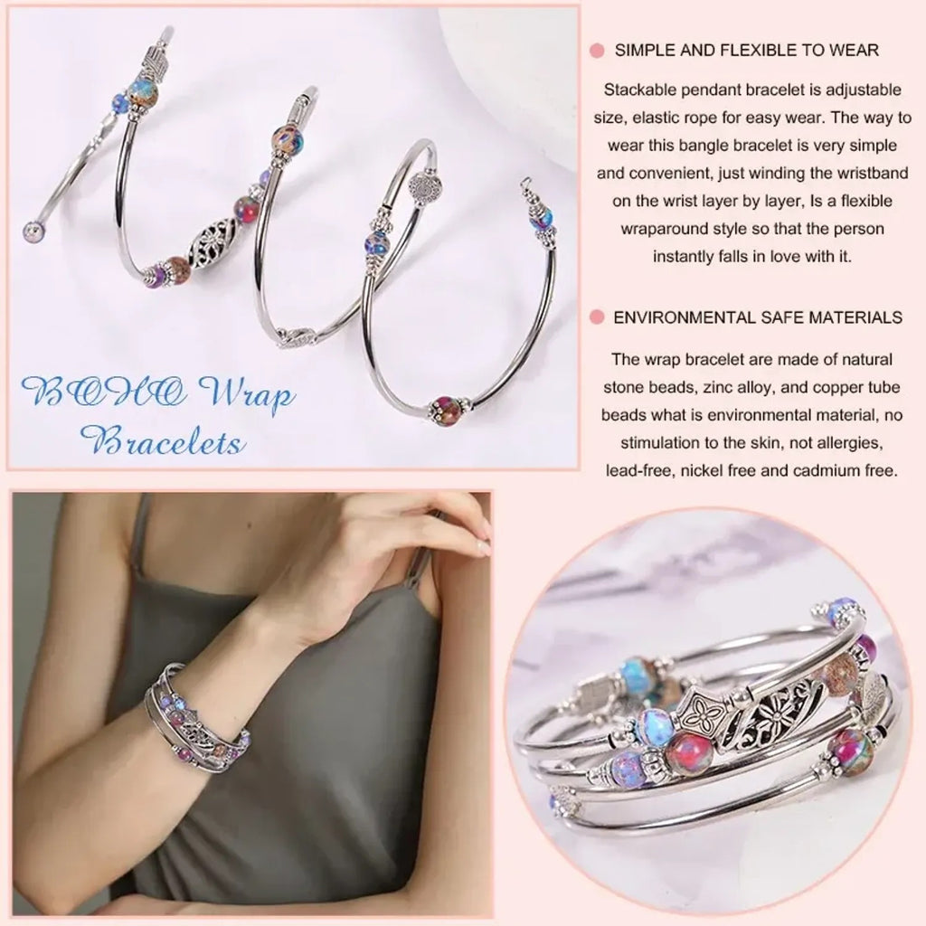 Linda's Look Bohemian Four-Wrap Beaded Bracelet - Natural Stone Beads, Sixteen Stones