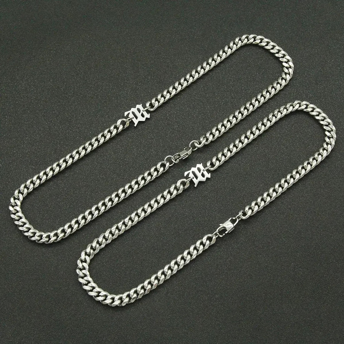Linda's Look Bold Cuban Link Chain - Silver Titanium Steel Necklace and Bracelet
