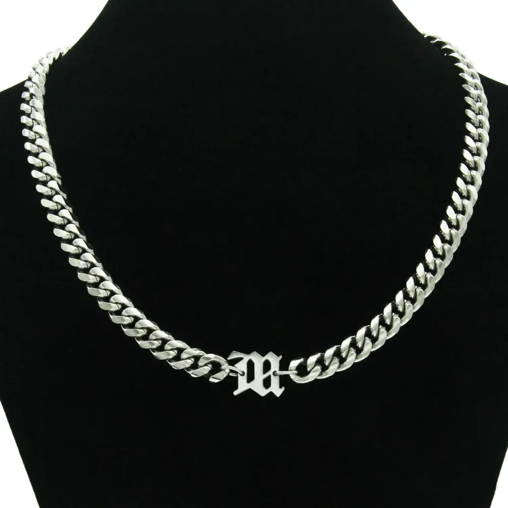 Linda's Look Bold Cuban Link Chain - Silver Titanium Steel Necklace and Bracelet