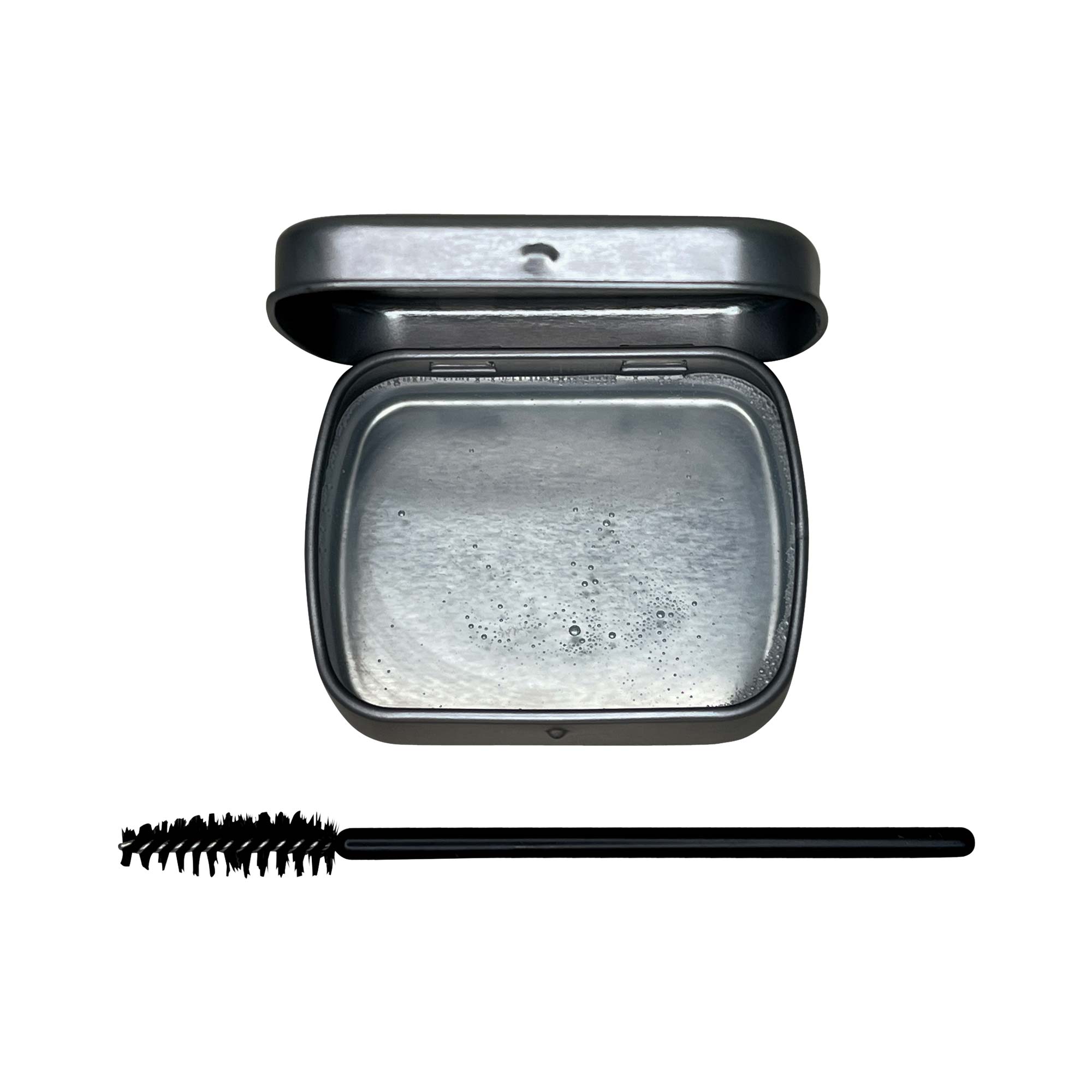 Linda's Look Brow Soap in Clear, clear brow soap shown open with the applicator stick