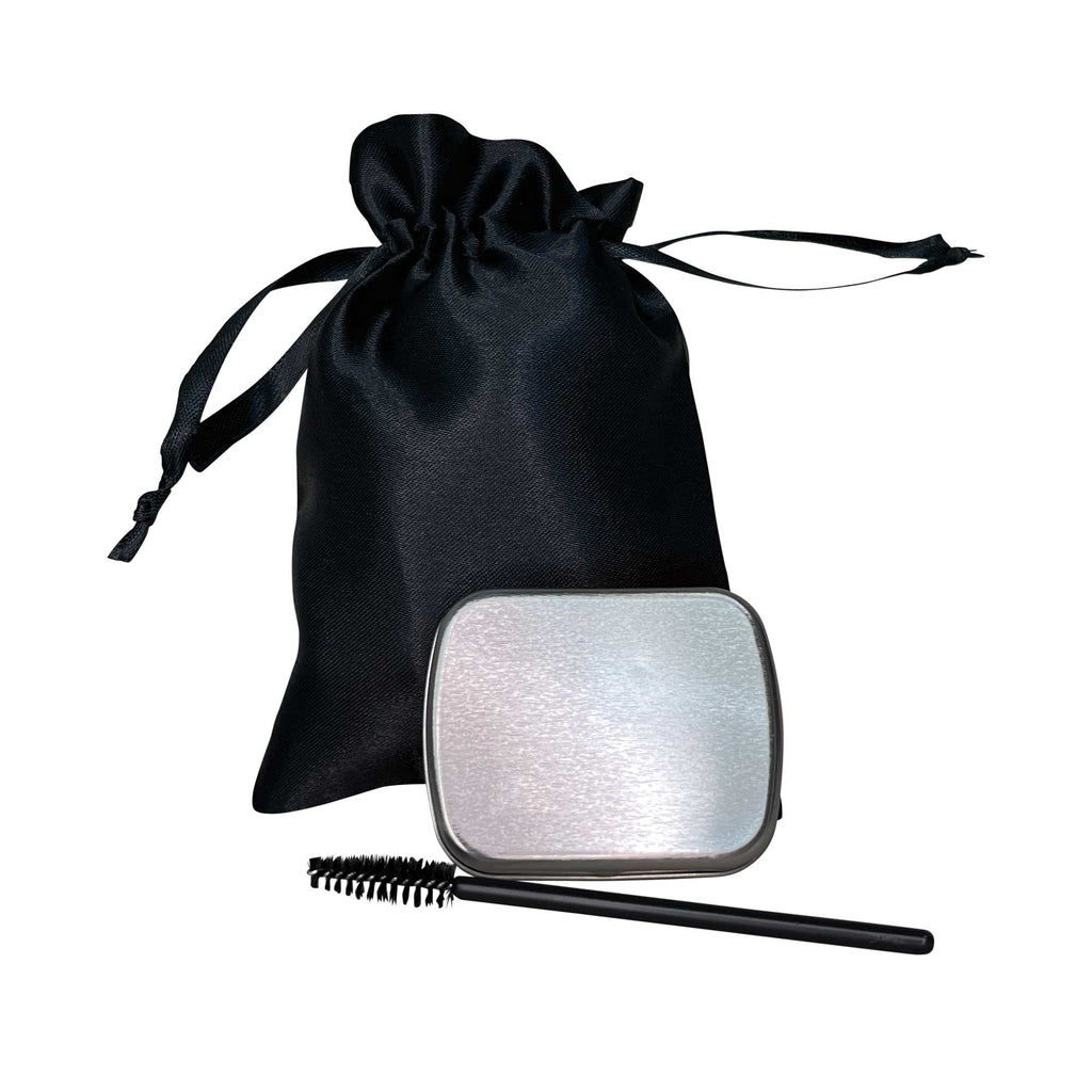 Linda's Look Brow Soap in Clear, clear brow soap with its travel bag and spoolie brush