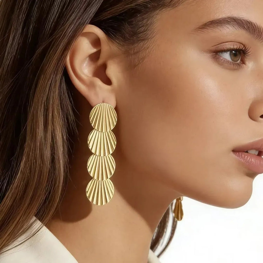 Linda's Look Cascading Circle Tassel Earrings - Polished 304 Stainless Steel Long Drops