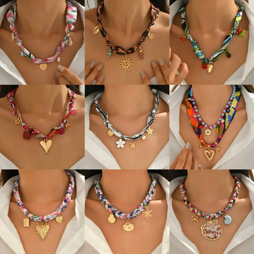 Linda's Look Ceramic Blossom Ribbon Necklace - Hand-Tied Choker with Flower Pendant