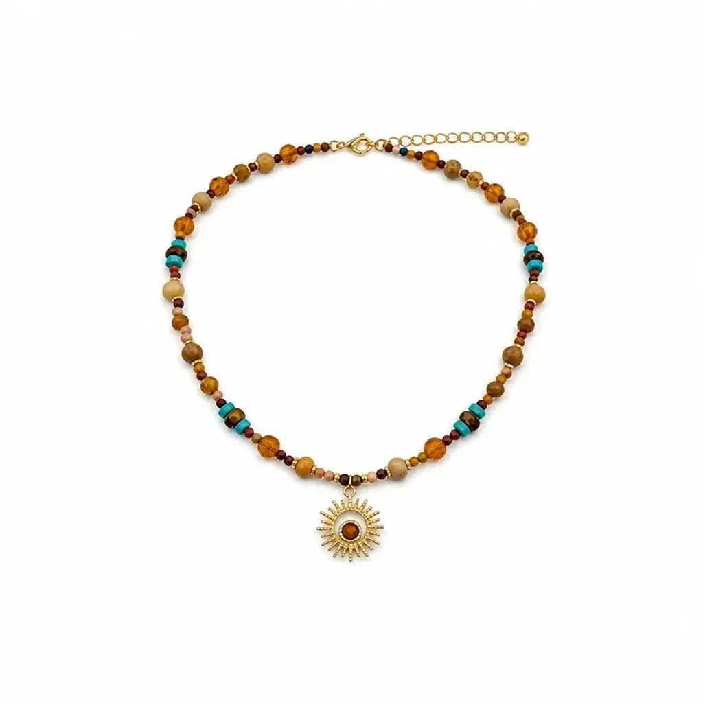 Linda's Look Colorful Gemstone Beaded Necklace with Tiger's Eye and Turquoise