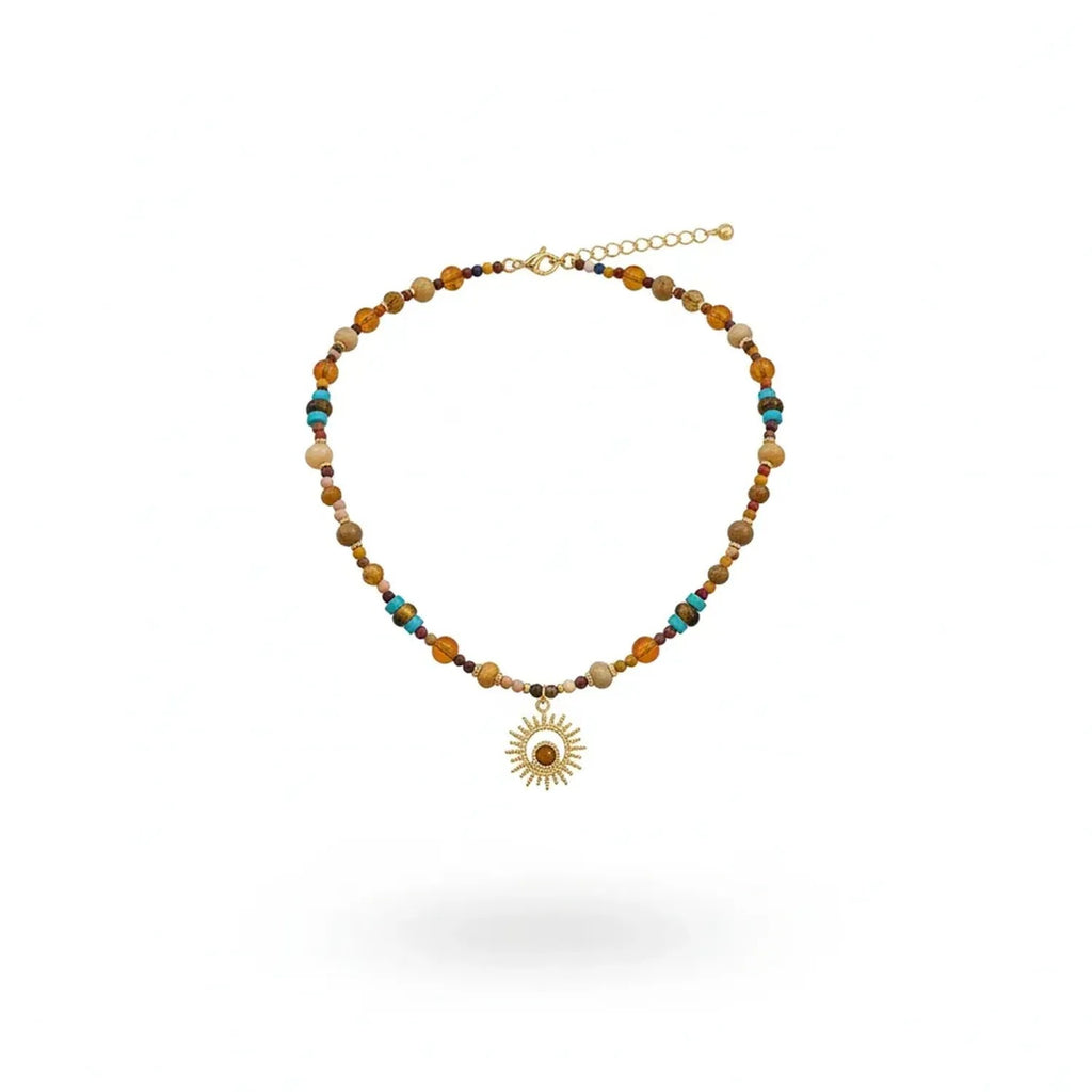 Linda's Look Colorful Gemstone Beaded Necklace with Tiger's Eye and Turquoise