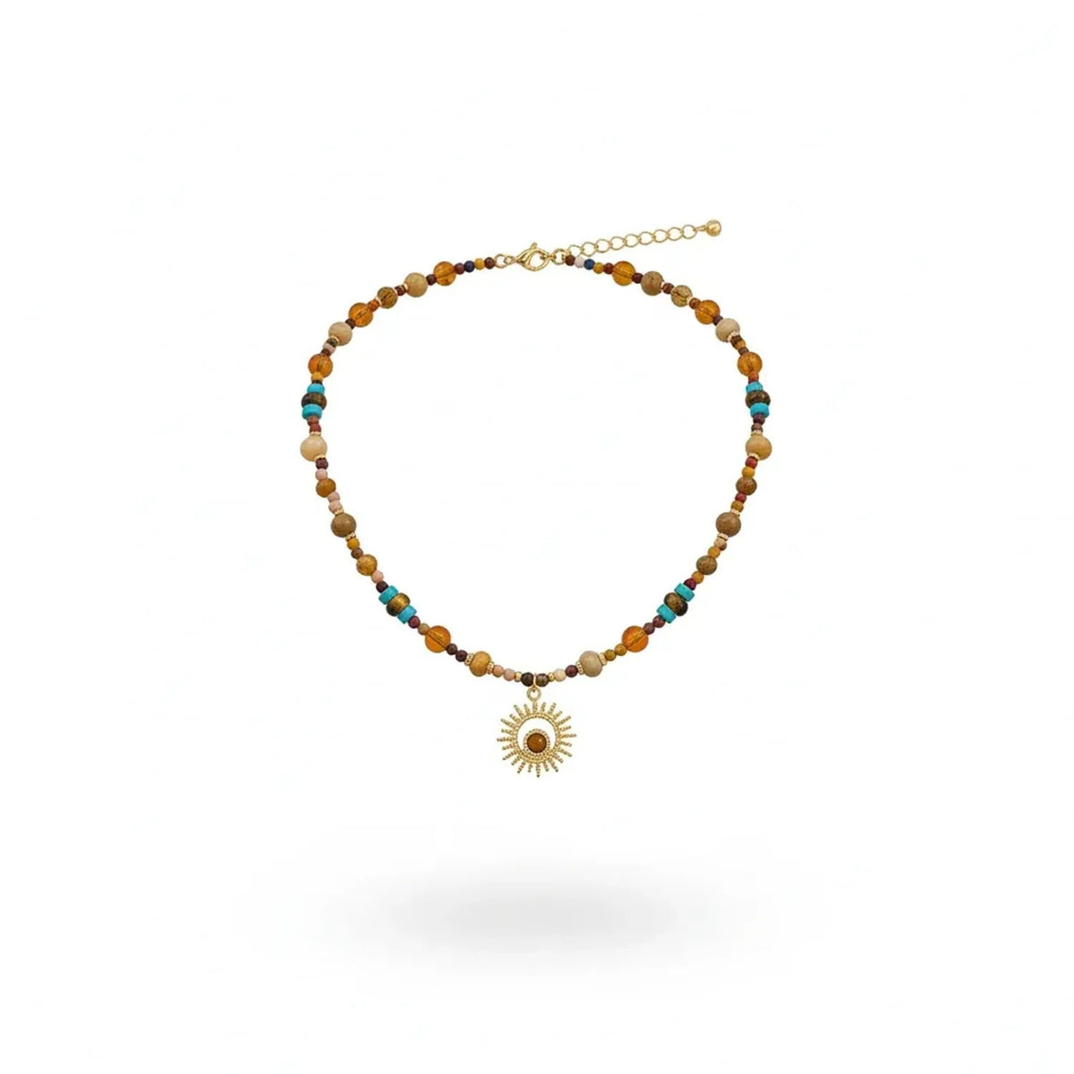 Linda's Look Colorful Gemstone Beaded Necklace with Tiger's Eye and Turquoise