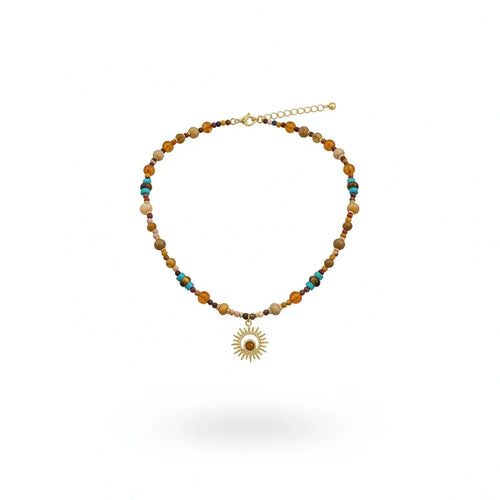 Linda's Look Colorful Gemstone Beaded Necklace with Tiger's Eye and Turquoise