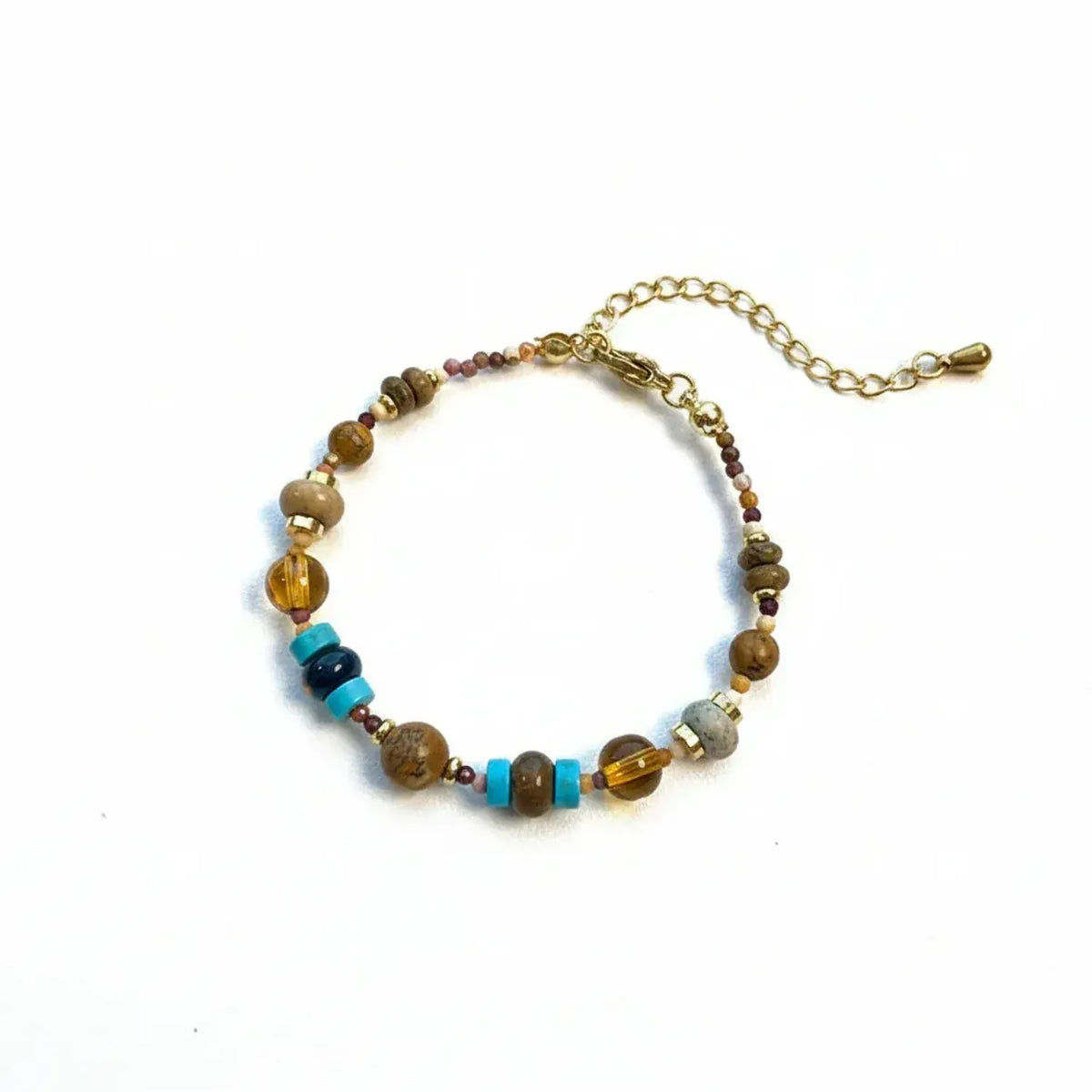 Linda's Look Colorful Gemstone Beaded Necklace with Tiger's Eye and Turquoise