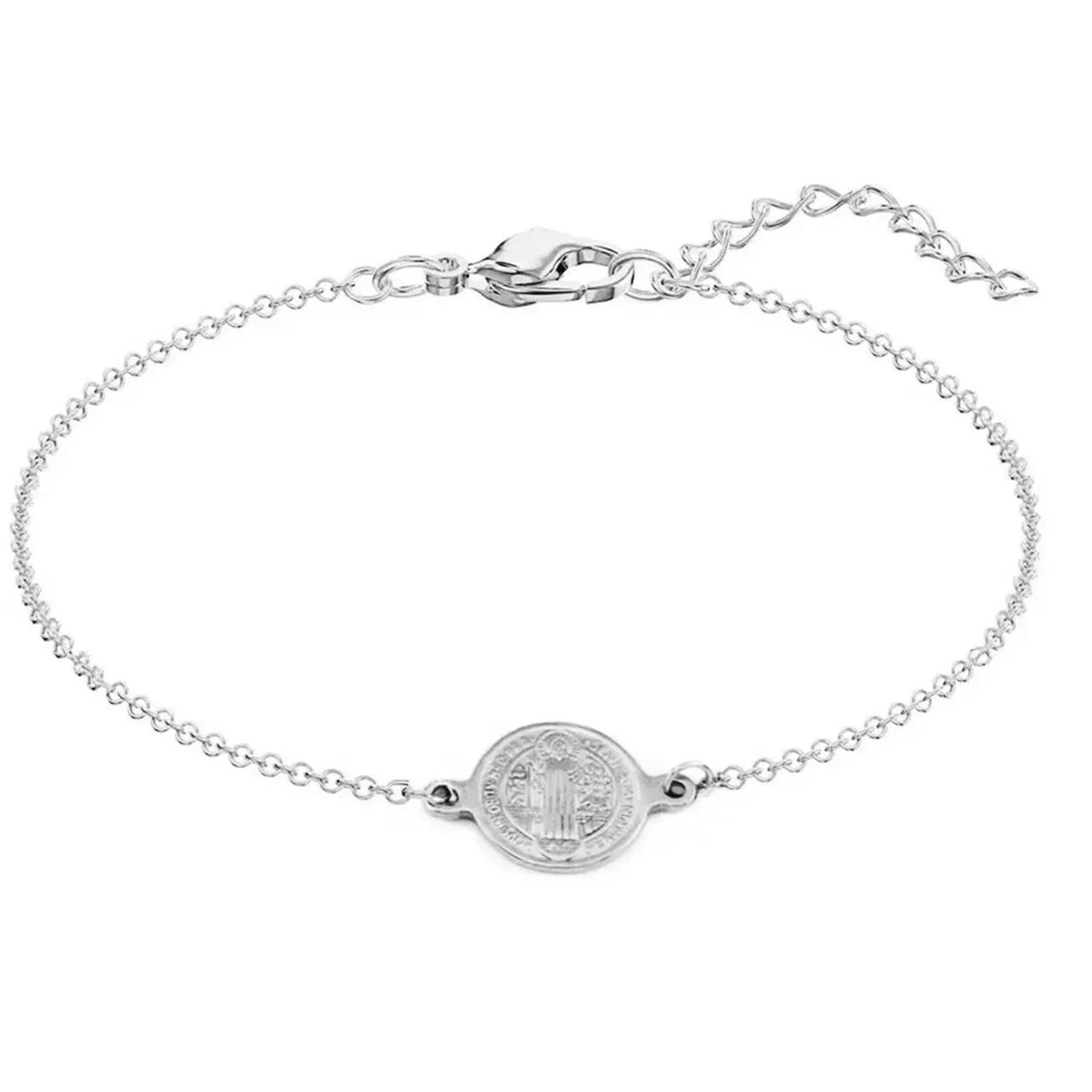 Dainty Stainless Steel Medallion & Cross Charm Bracelet