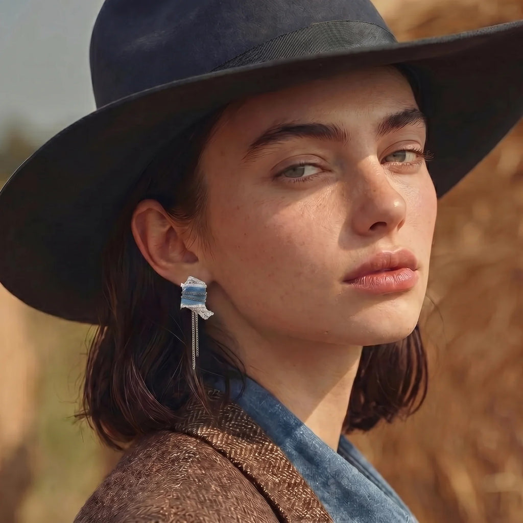 Linda's Look — Denim Fringe Chain Earrings by Linda's Look