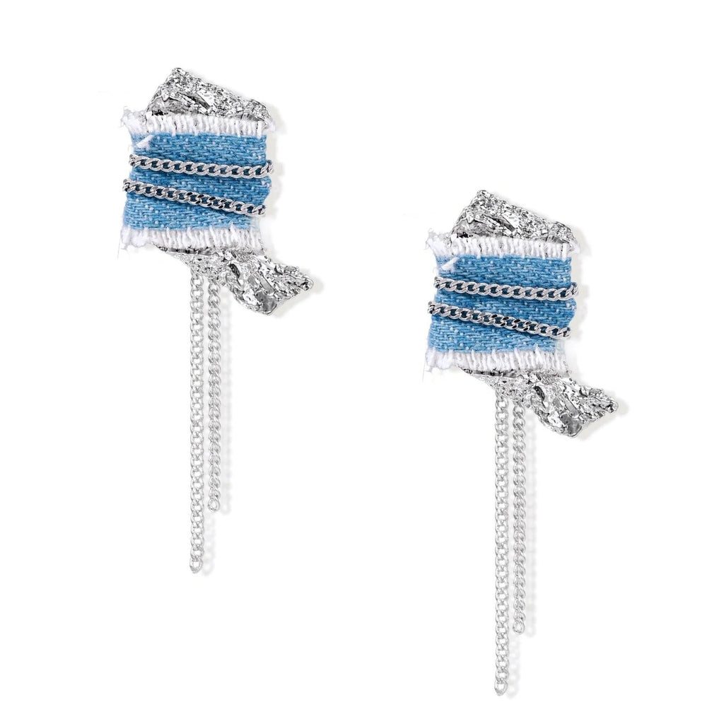 Linda's Look — Denim Fringe Chain Earrings by Linda's Look