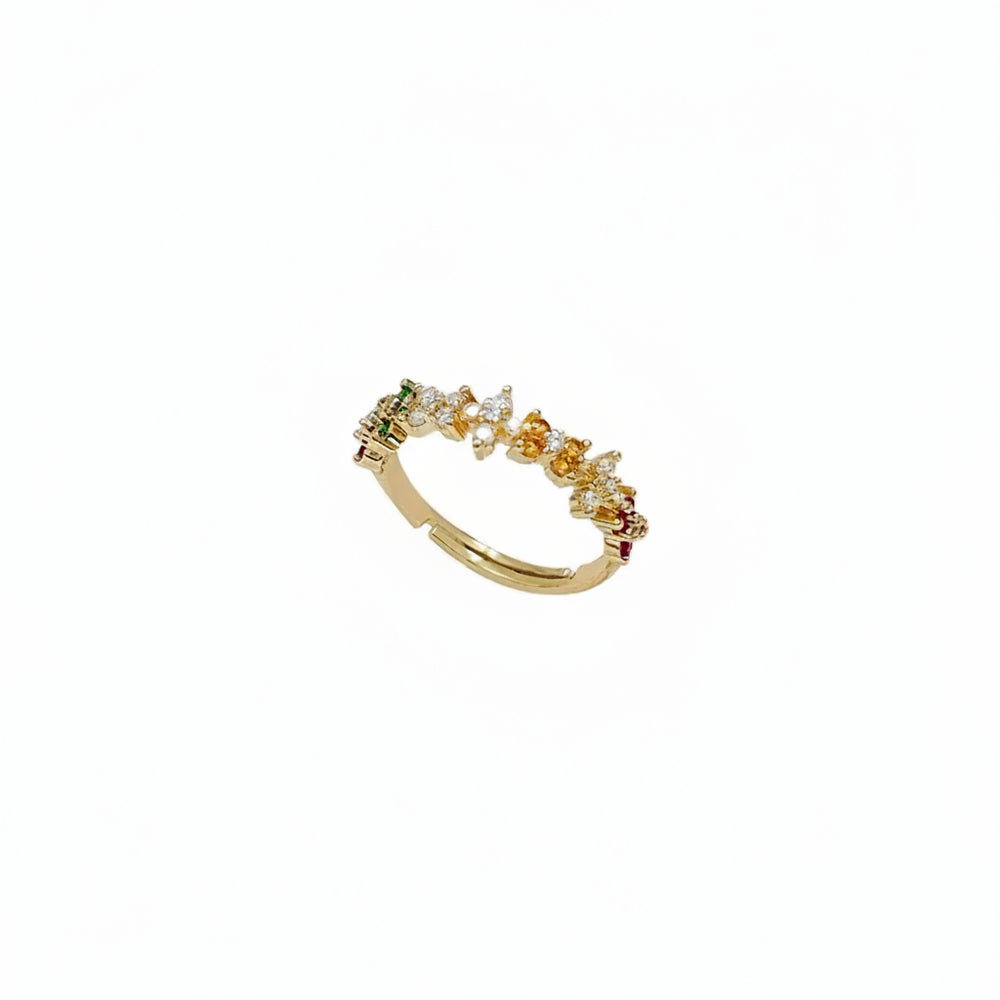 Linda's Look Dopamine Zircon Open Ring - Gold Plated Brass, Adjustable Fit