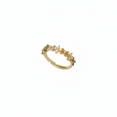 Linda's Look Dopamine Zircon Open Ring - Gold Plated Brass, Adjustable Fit