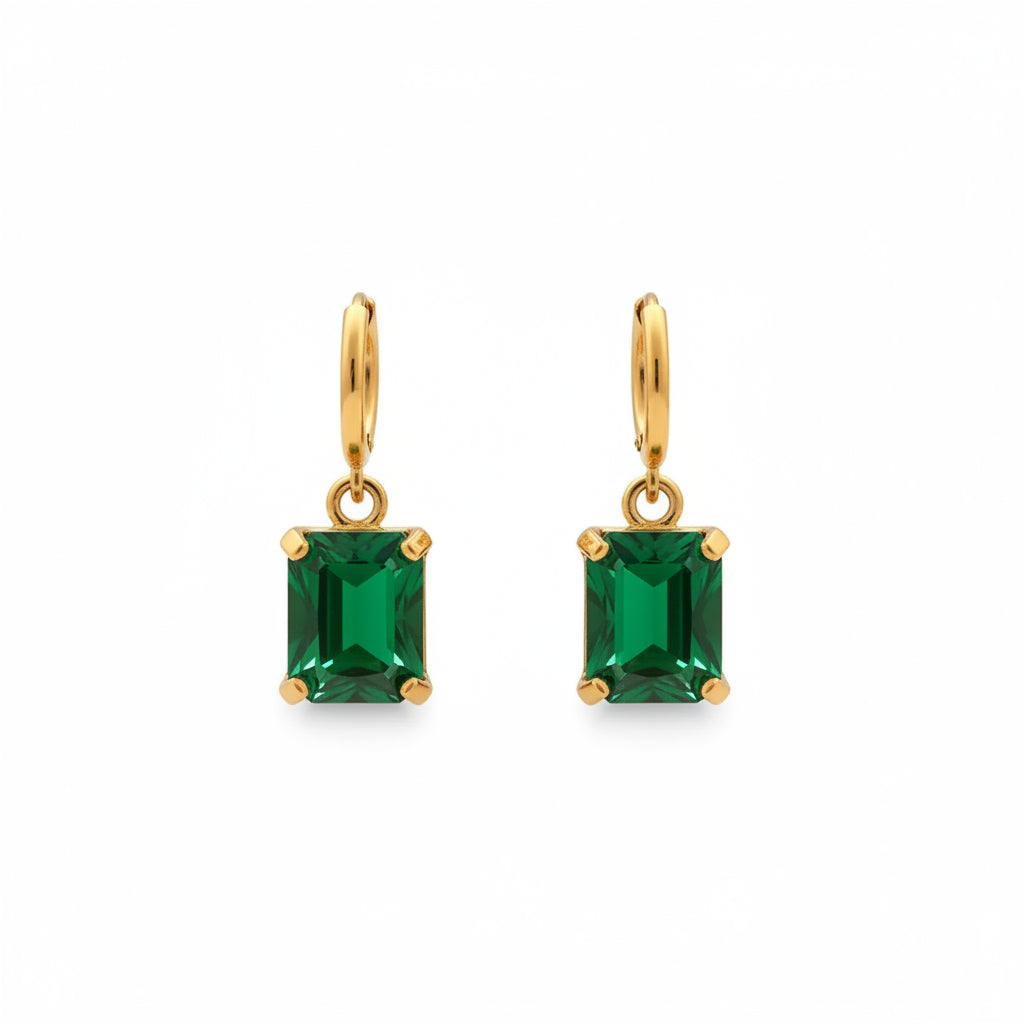 Linda's Look Emerald Green Zirconia Set - Titanium Steel Necklace and Drop Earrings