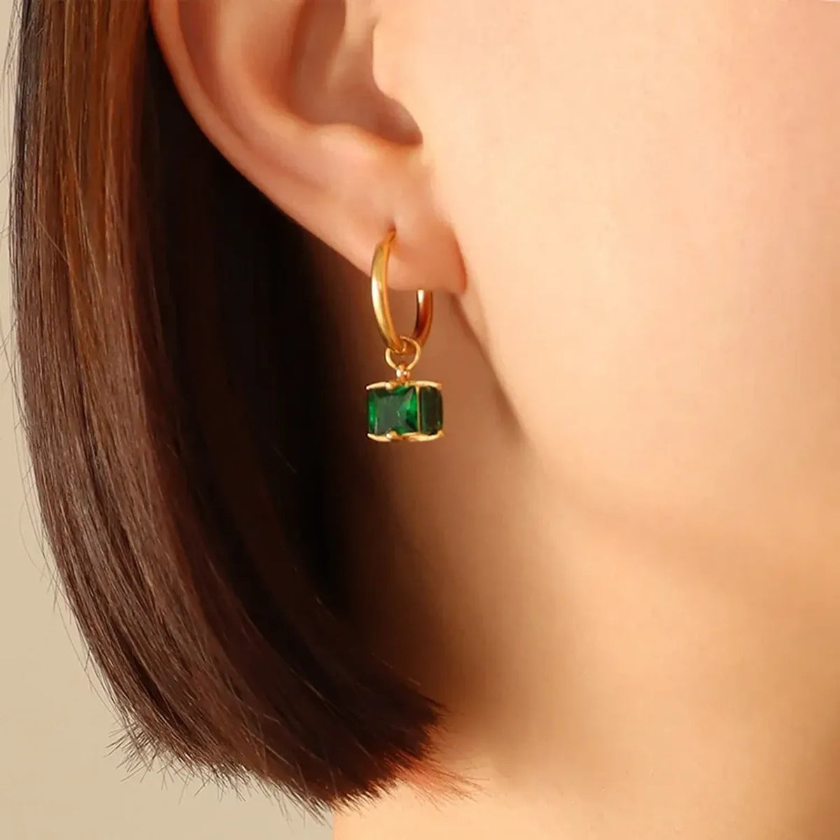 Linda's Look Emerald Green Zirconia Set - Titanium Steel Necklace and Drop Earrings