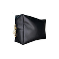 Linda's Look Everywhere Makeup Bag, collapsible waterproof black cosmetic bag, front view on white background