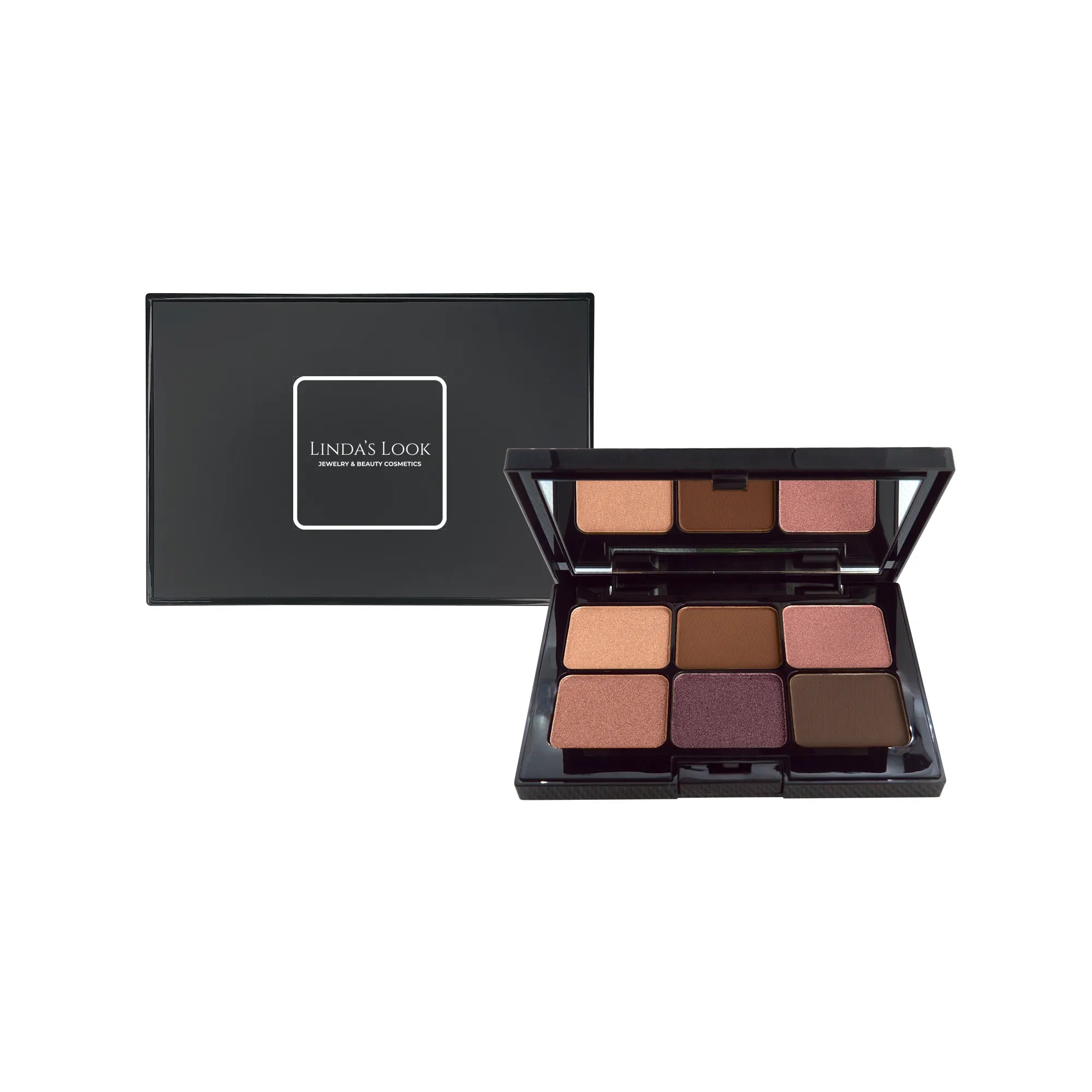 Linda's Look Eyeshadow Palette in Sweet Almond, six-shade matte and shimmer eyeshadow palette closed, front view on white background
