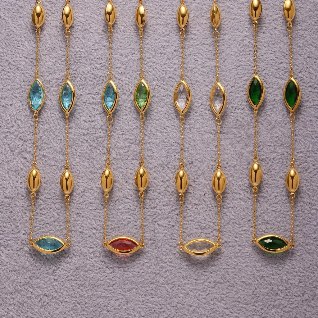Faceted Glass Stone Collarbone Gold Necklace for Women, Tarnish-Free Stainless Steel