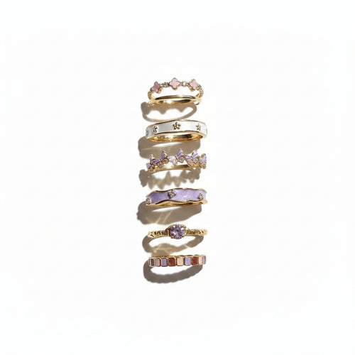 Linda's Look French Iris Enamel Open Ring - Violet Enamel and Zircon, Adjustable