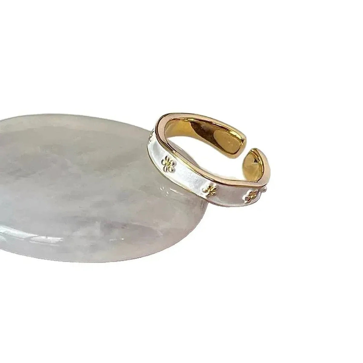 Linda's Look French Iris Enamel Open Ring - Violet Enamel and Zircon, Adjustable