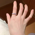 Linda's Look French Iris Enamel Open Ring - Violet Enamel and Zircon, Adjustable
