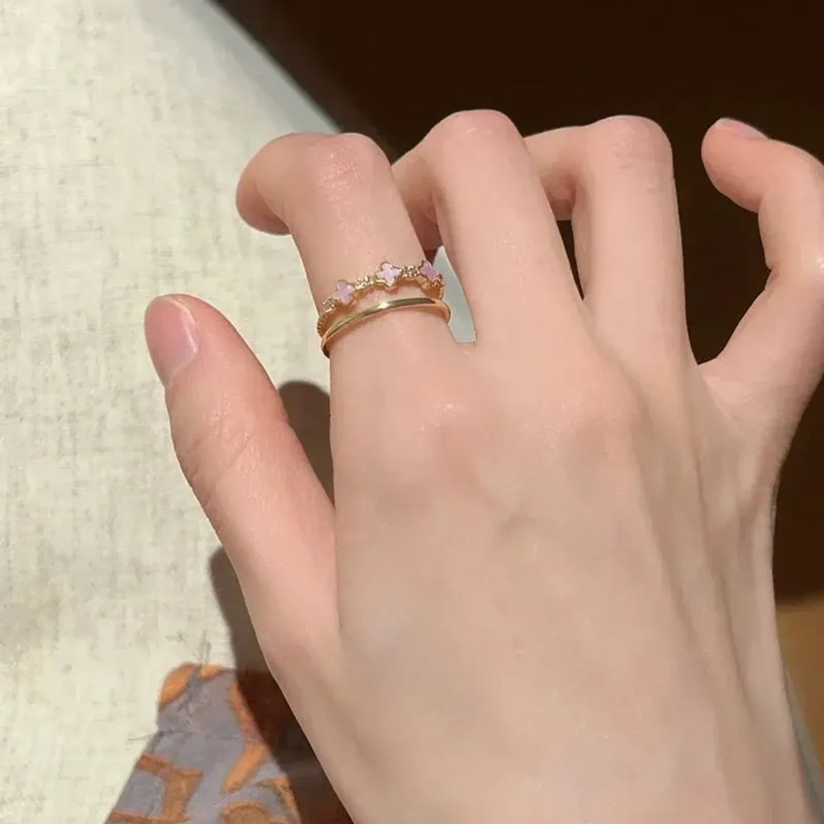 Linda's Look French Iris Enamel Open Ring - Violet Enamel and Zircon, Adjustable