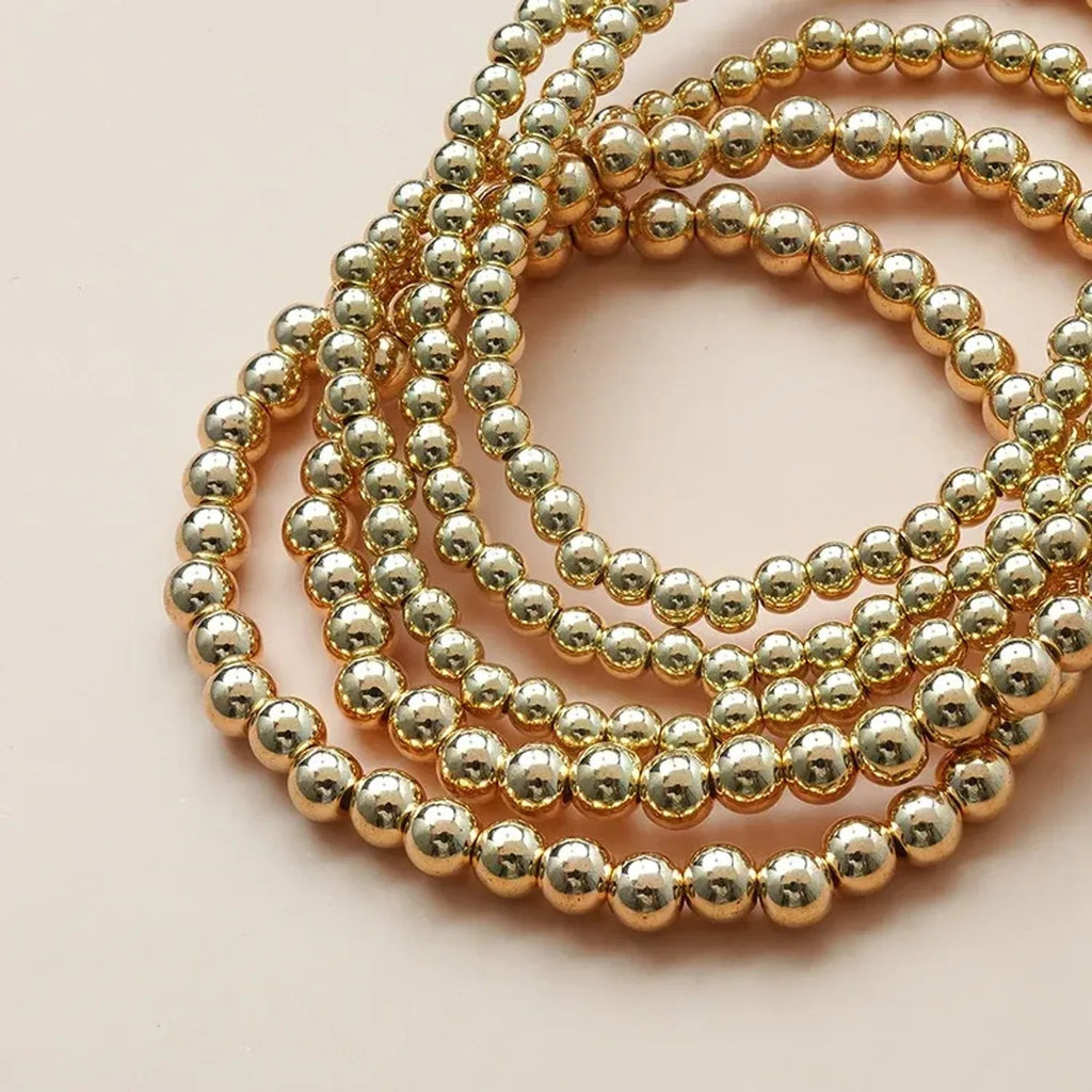 Linda's Look Gold Bead Bracelet Stack - Set of Five Stretch Bracelets