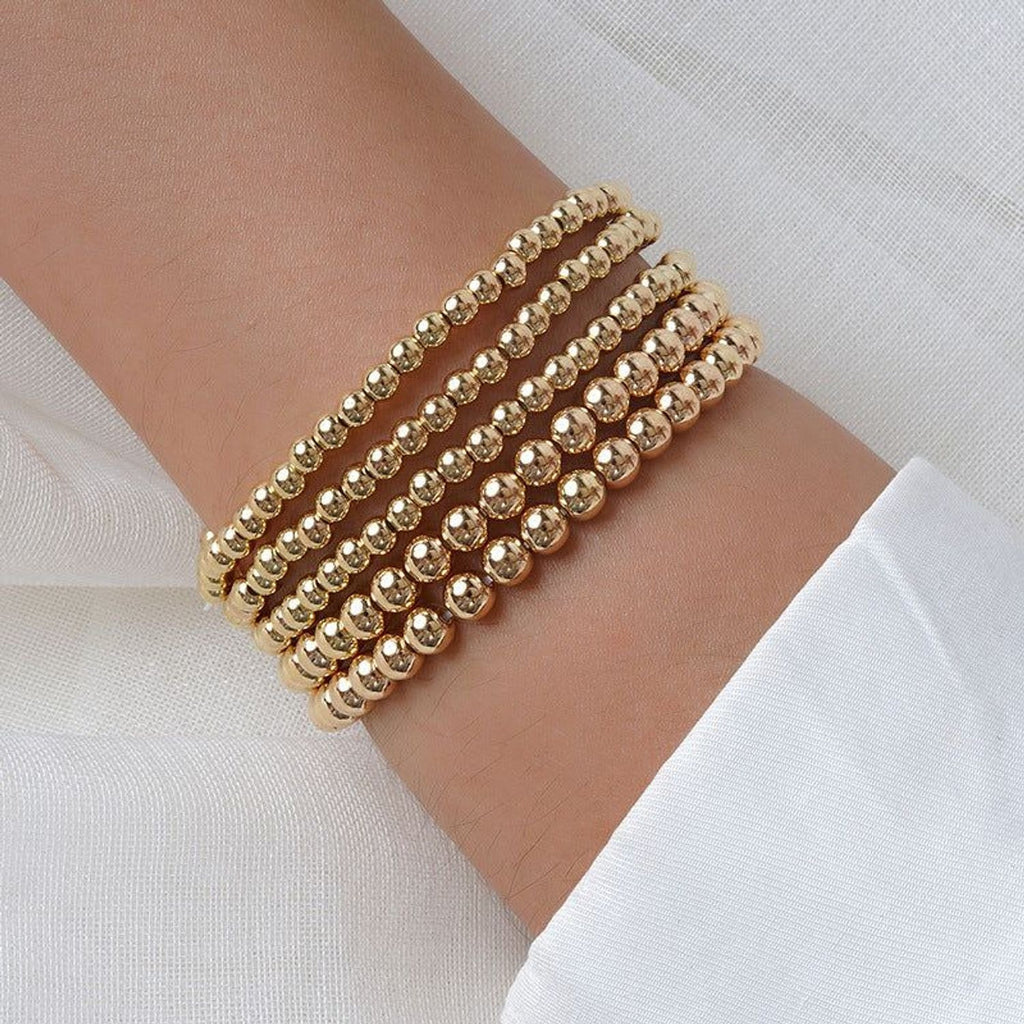 Linda's Look Gold Bead Bracelet Stack - Set of Five Stretch Bracelets
