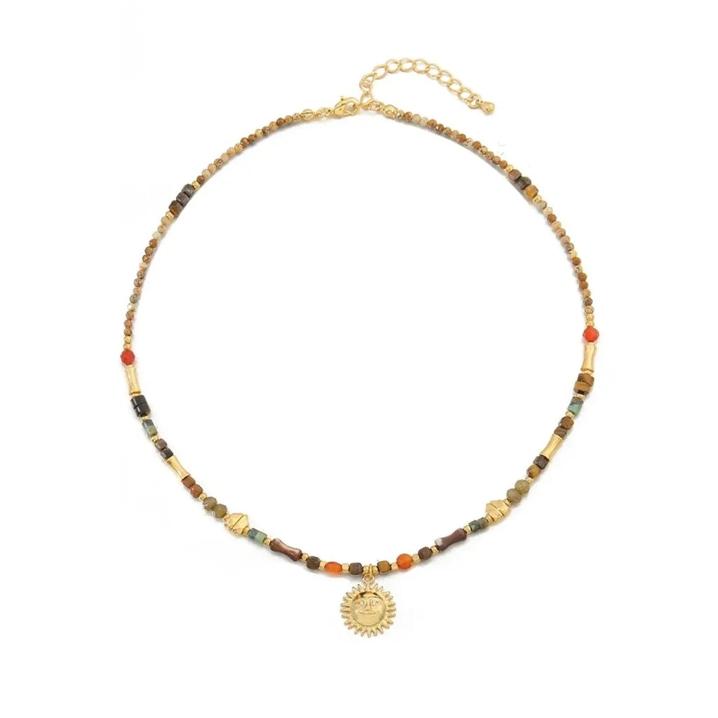 Linda's Look Golden Hour Tiger's Eye Set - Hand-Strung Beaded Necklace & Sun Pendant