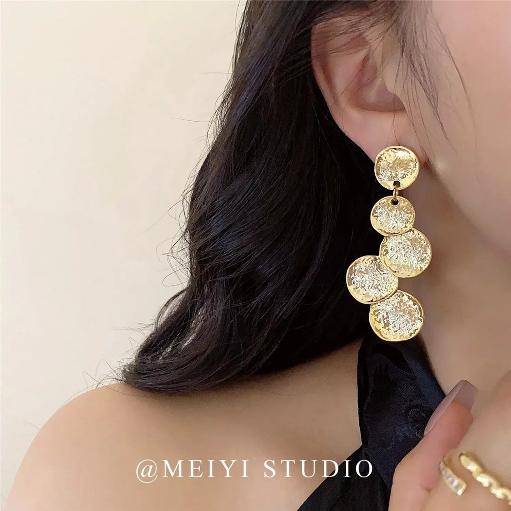 Linda's Look Hammered Halo Statement Earrings - Gold Tone Geometric Drops with Sterling Silver Posts