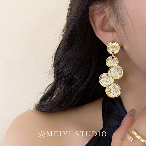 Linda's Look Hammered Halo Statement Earrings - Gold Tone Geometric Drops with Sterling Silver Posts