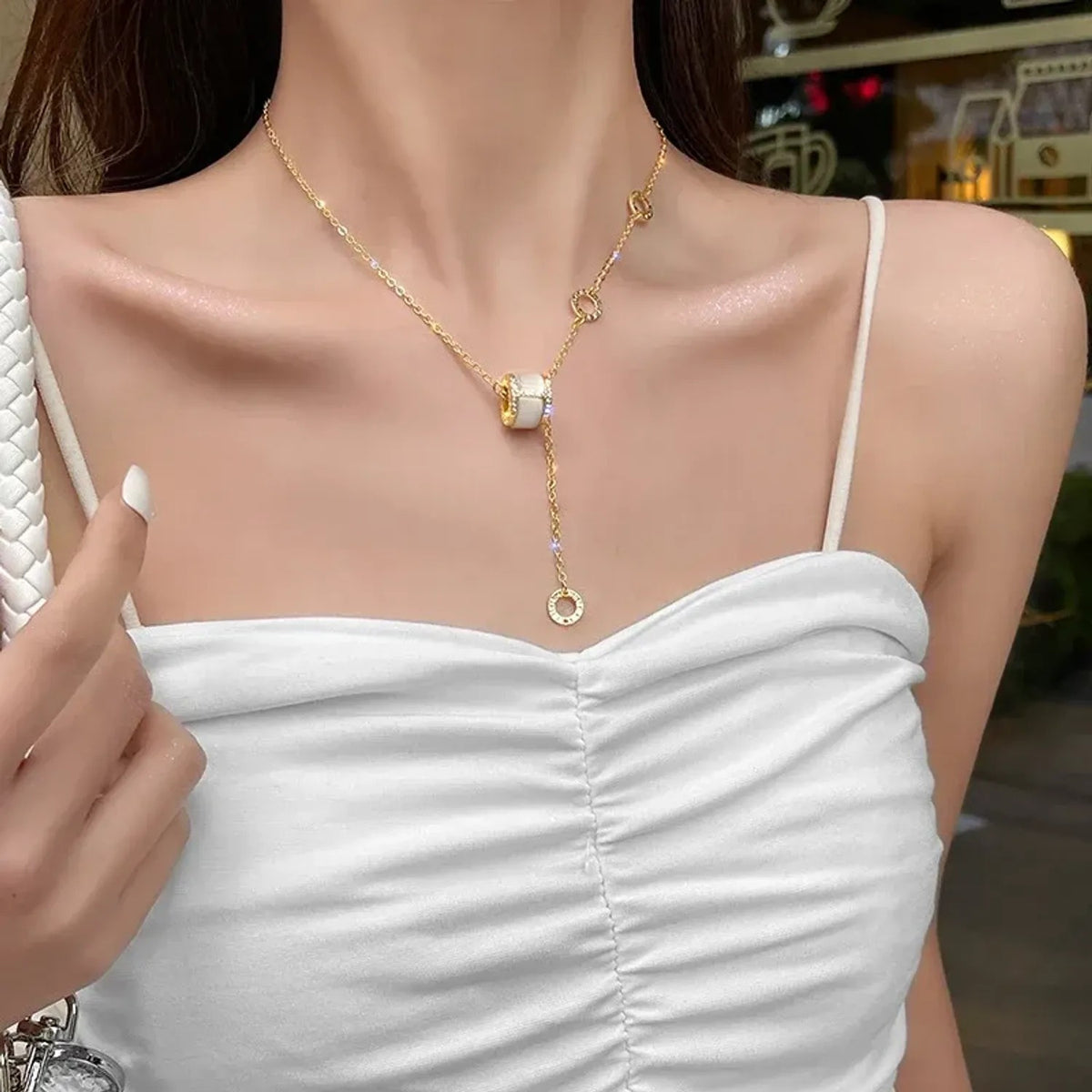 Linda's Look Hourglass Cat's Eye Pendant Necklace - Gold Tone Delicate Choker