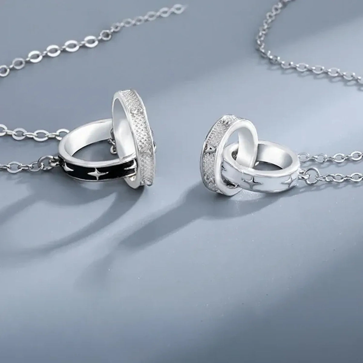 Linda's Look Interlocking Rings Couples Necklace, His and Hers Pair