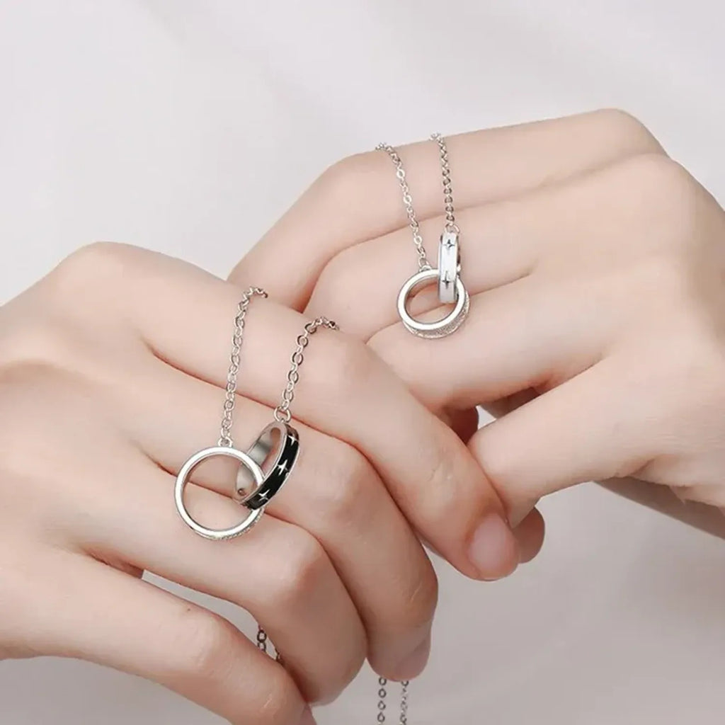 Linda's Look Interlocking Rings Couples Necklace, His and Hers Pair