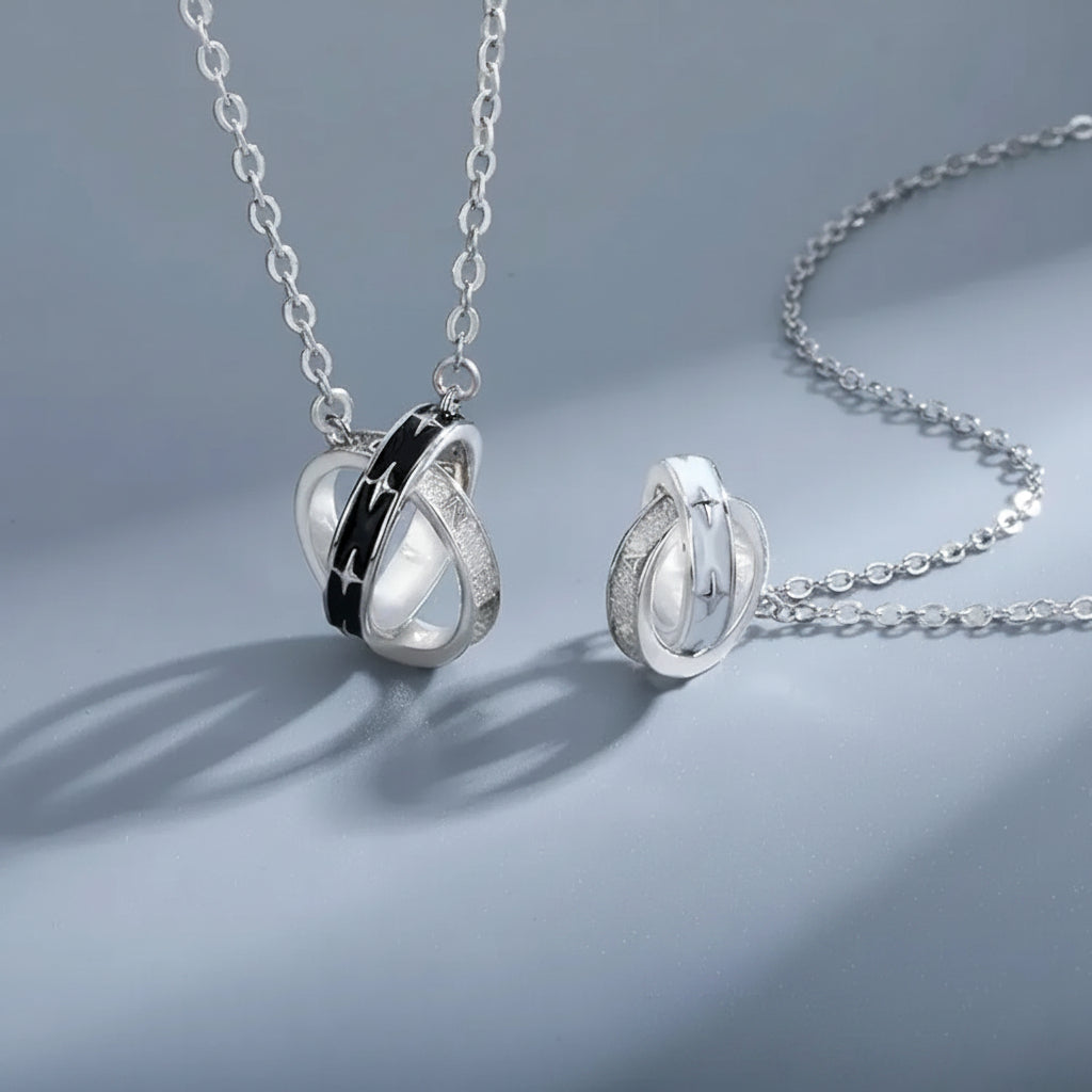 Linda's Look Interlocking Rings Couples Necklace, His and Hers Pair