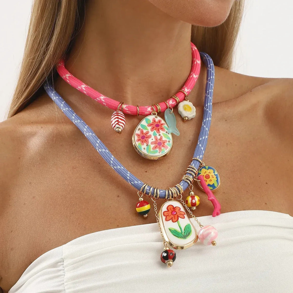 Island Bloom Layered Resin Flower Necklace (Pairs with Gold Chain)