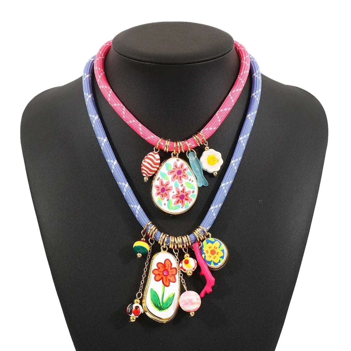 Island Bloom Layered Resin Flower Necklace (Pairs with Gold Chain)