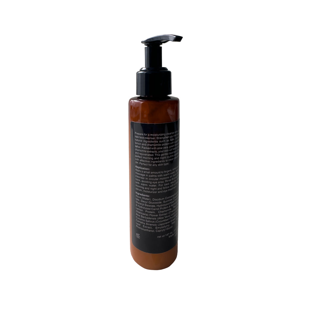 Linda's Look Kale Face Cleanser, face cleanser bottle back label with ingredients and directions