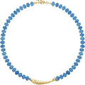 Linda's Look Koi Charm Beaded Necklace - Pale Blue Natural Stone with Gold Tone Pendant