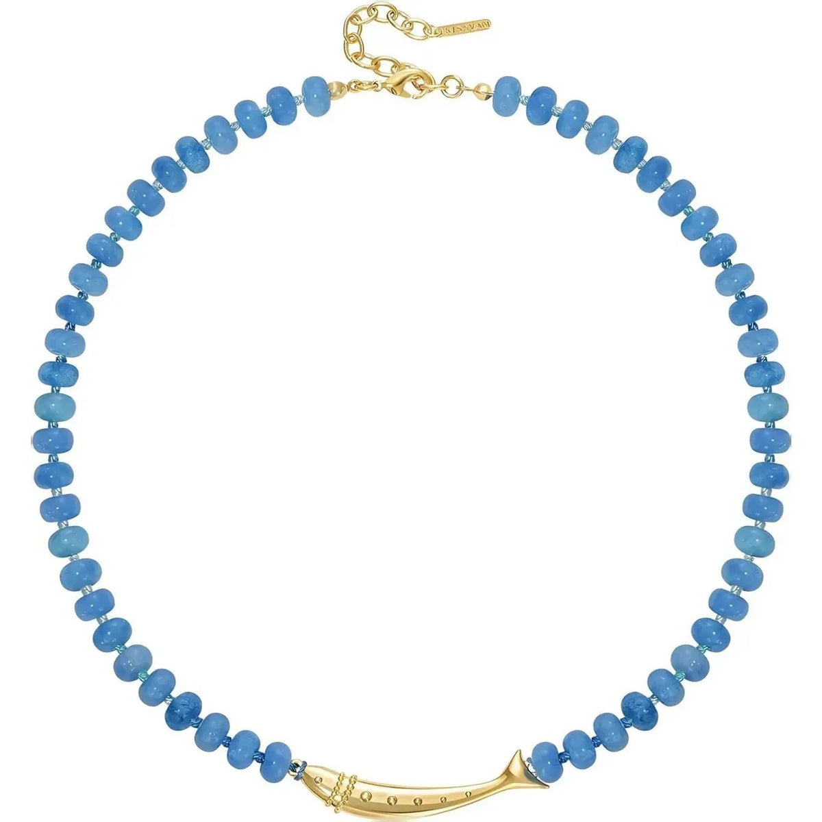 Linda's Look Koi Charm Beaded Necklace - Pale Blue Natural Stone with Gold Tone Pendant