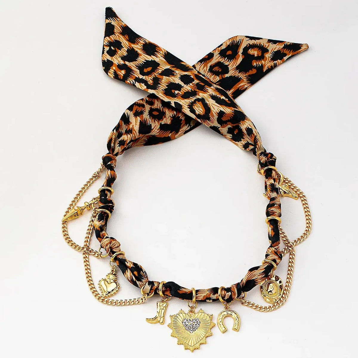 Linda's Look Leopard Satin Ribbon Heart Necklace - Adjustable Tie Choker
