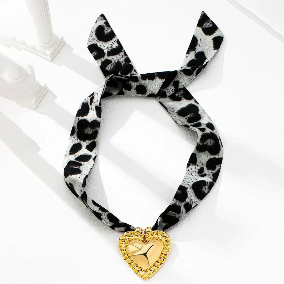 Linda's Look Leopard Satin Ribbon Heart Necklace - Adjustable Tie Choker