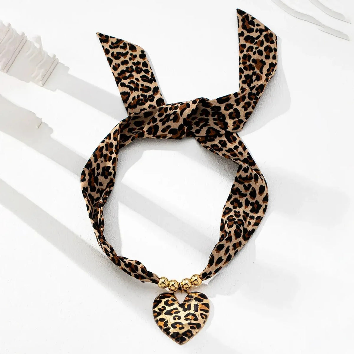 Linda's Look Leopard Satin Ribbon Heart Necklace - Adjustable Tie Choker